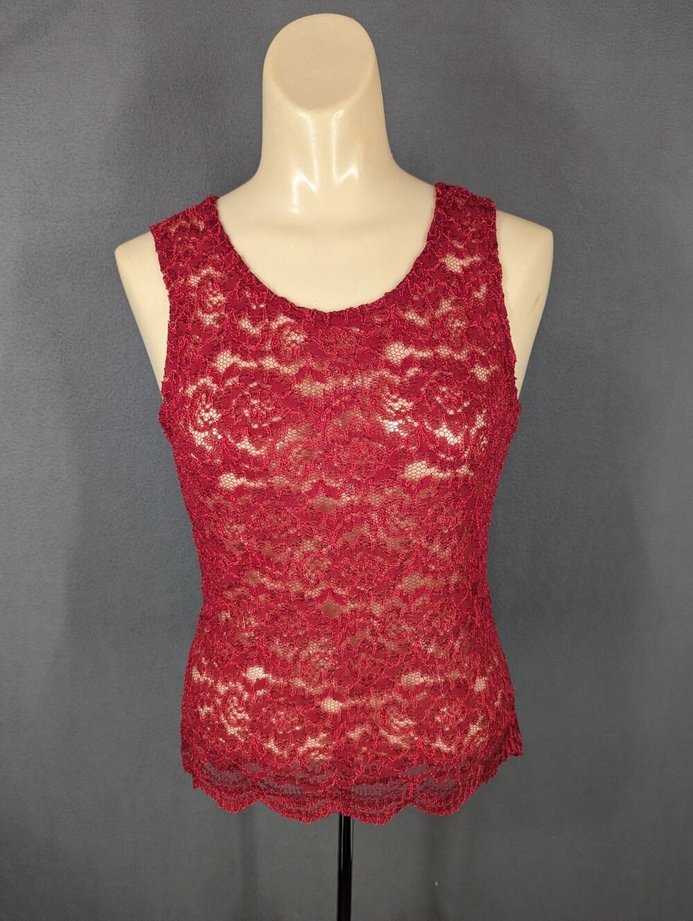 Vintage Victoria Secret Gold Label Womens Tank Top Size Large Red Scalloped Hem